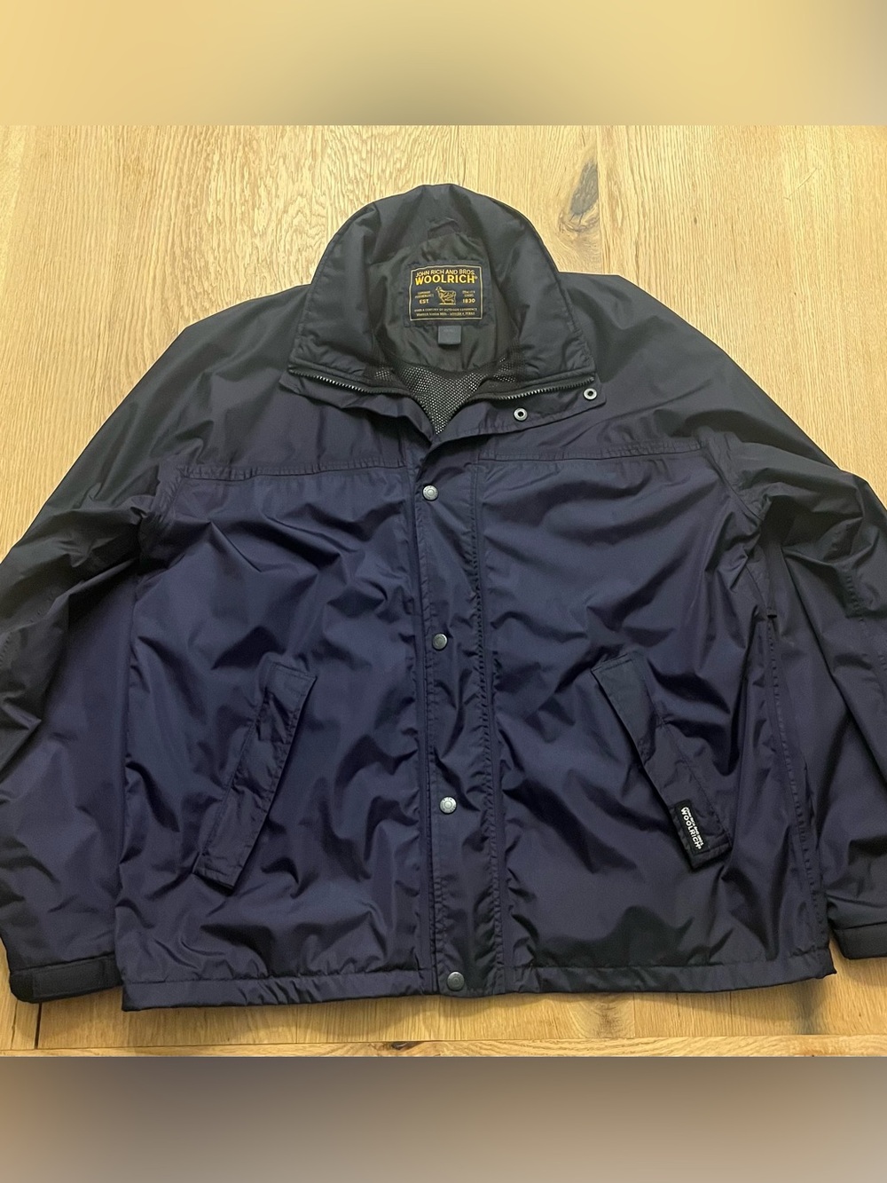 Woolrich Men's Dark Navy Raincoat with Snap & Zip Front